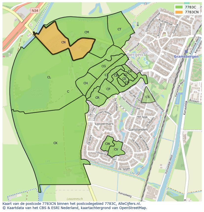Afbeelding van het postcodegebied 7783 CN op de kaart.