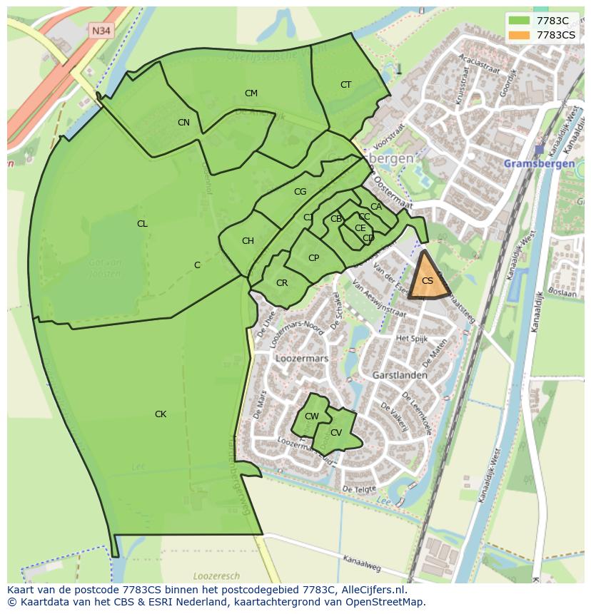 Afbeelding van het postcodegebied 7783 CS op de kaart.