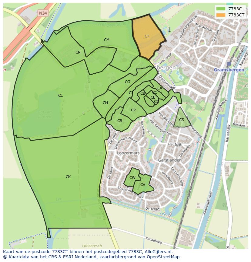 Afbeelding van het postcodegebied 7783 CT op de kaart.