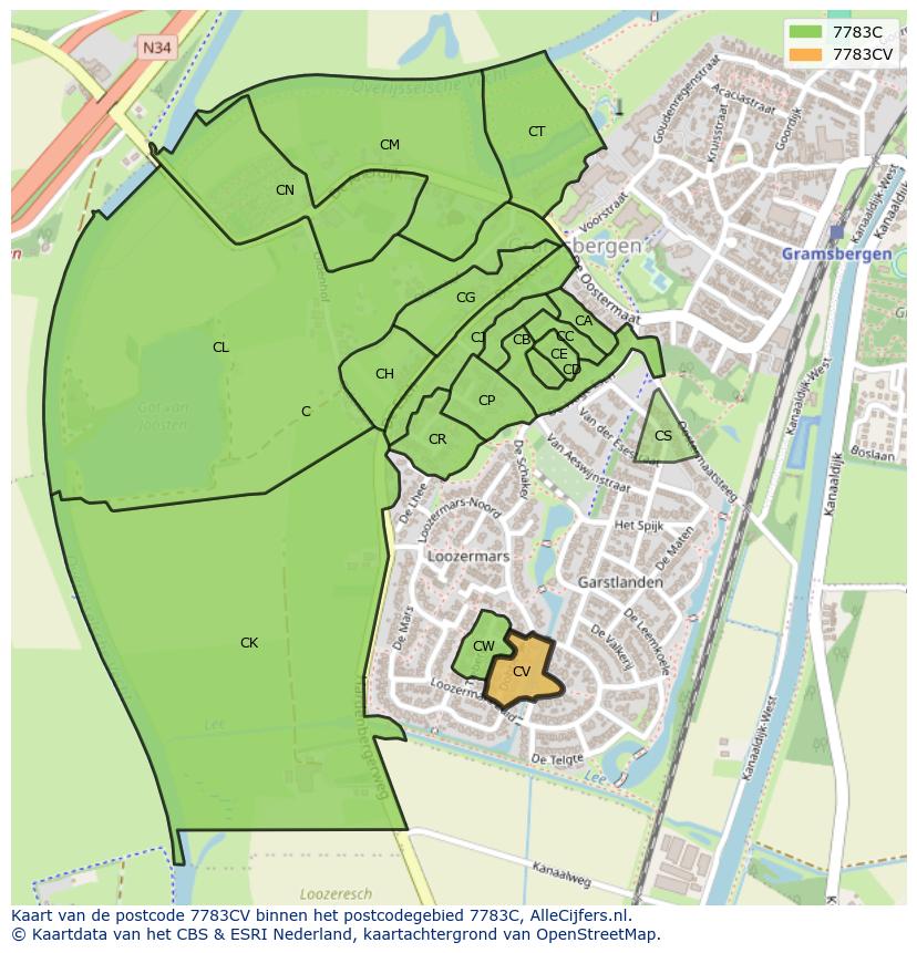 Afbeelding van het postcodegebied 7783 CV op de kaart.
