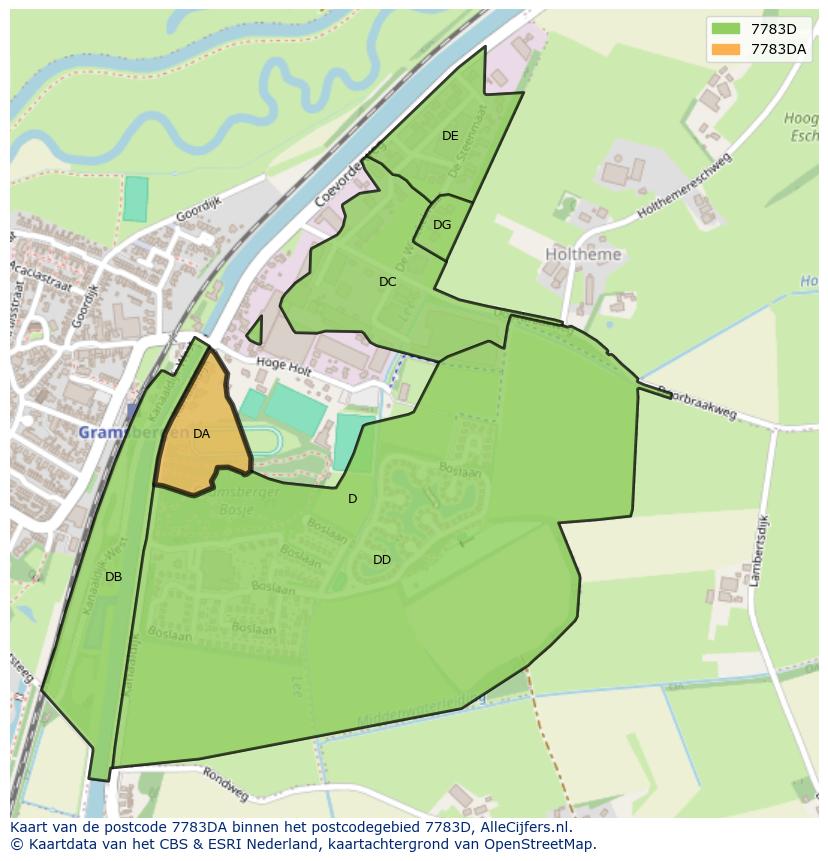 Afbeelding van het postcodegebied 7783 DA op de kaart.