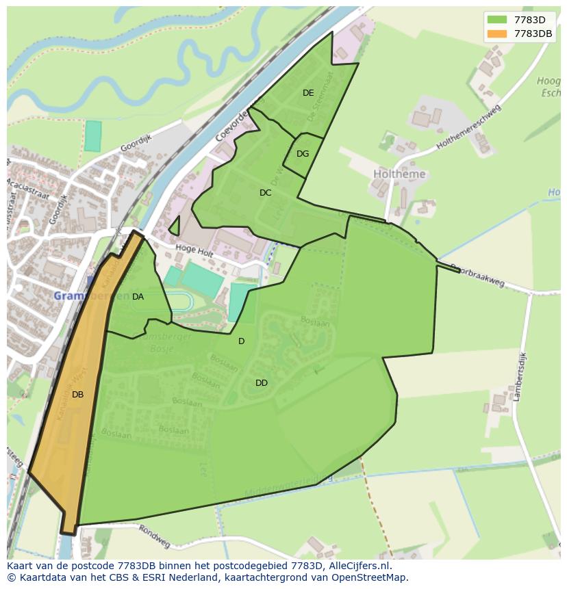 Afbeelding van het postcodegebied 7783 DB op de kaart.