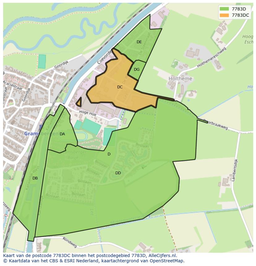 Afbeelding van het postcodegebied 7783 DC op de kaart.