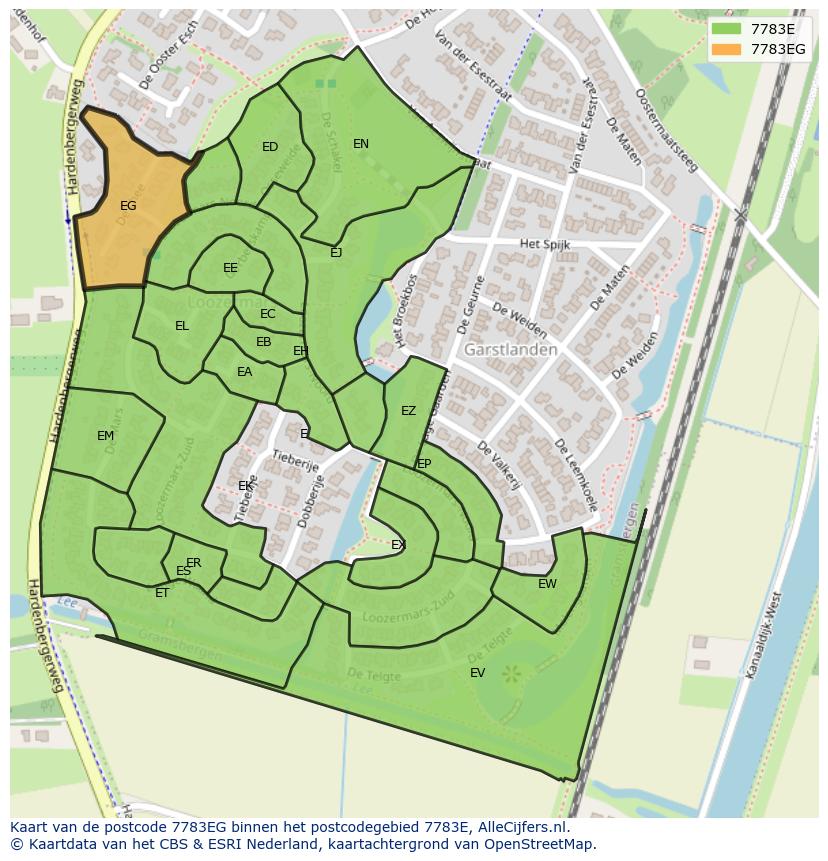 Afbeelding van het postcodegebied 7783 EG op de kaart.