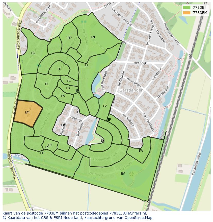 Afbeelding van het postcodegebied 7783 EM op de kaart.