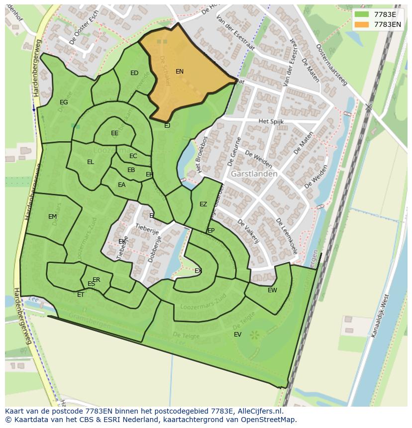 Afbeelding van het postcodegebied 7783 EN op de kaart.