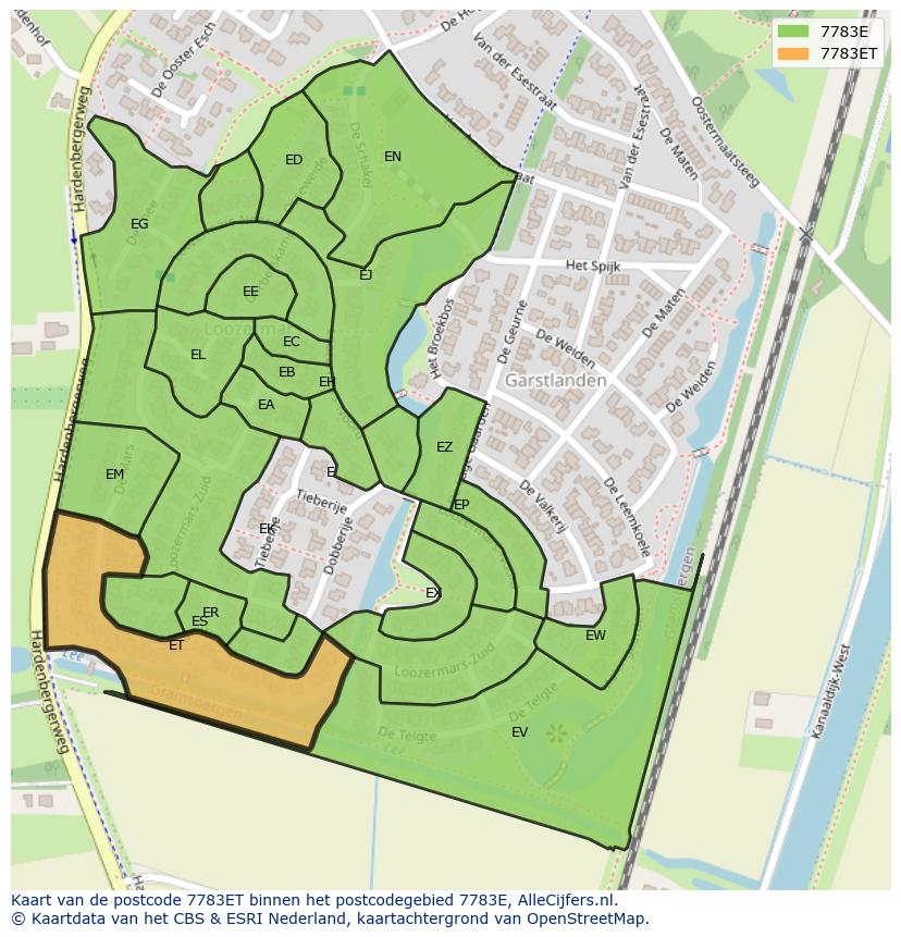 Afbeelding van het postcodegebied 7783 ET op de kaart.