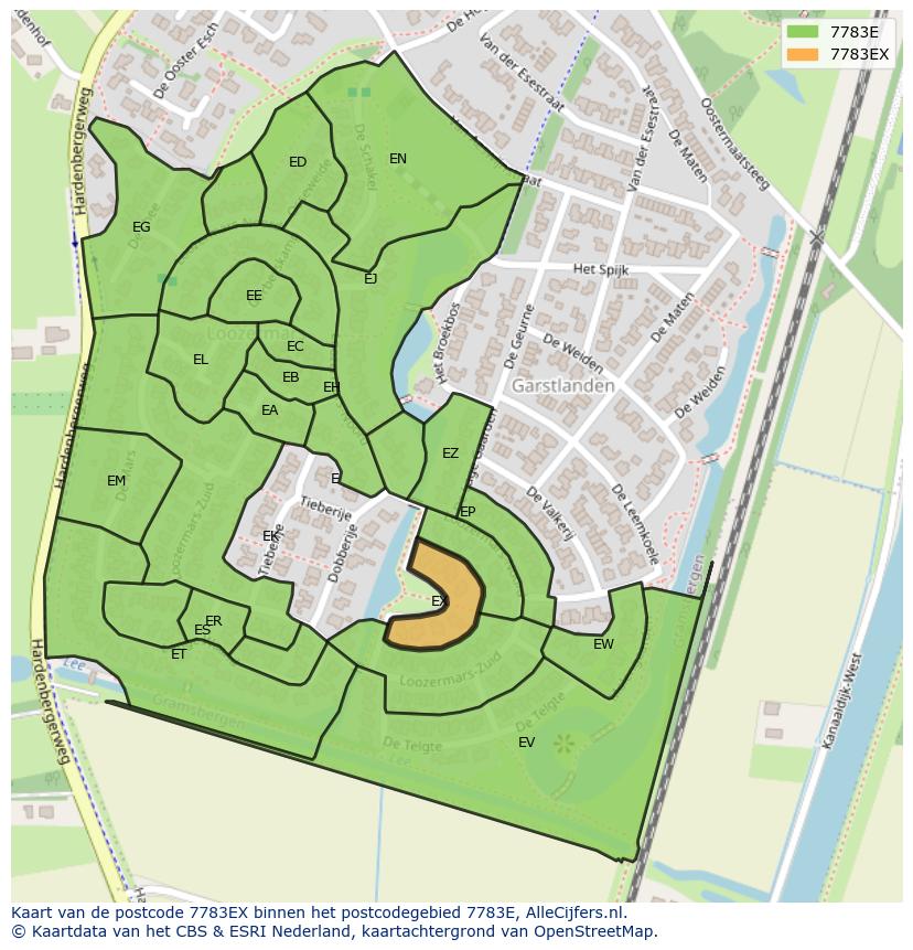 Afbeelding van het postcodegebied 7783 EX op de kaart.