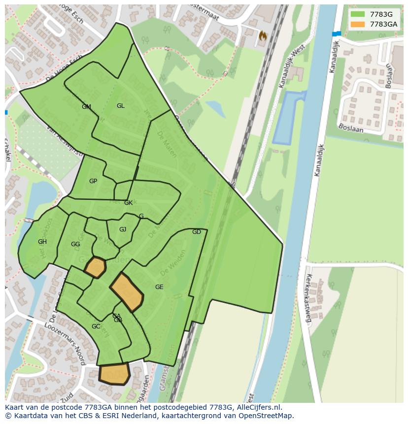 Afbeelding van het postcodegebied 7783 GA op de kaart.