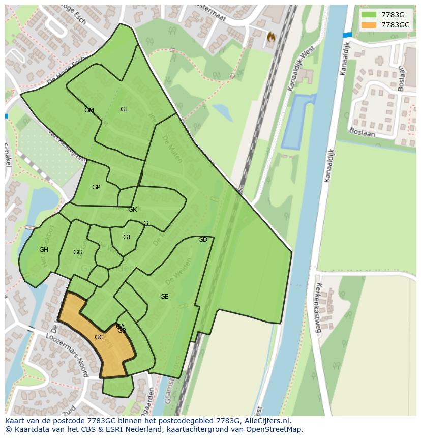 Afbeelding van het postcodegebied 7783 GC op de kaart.