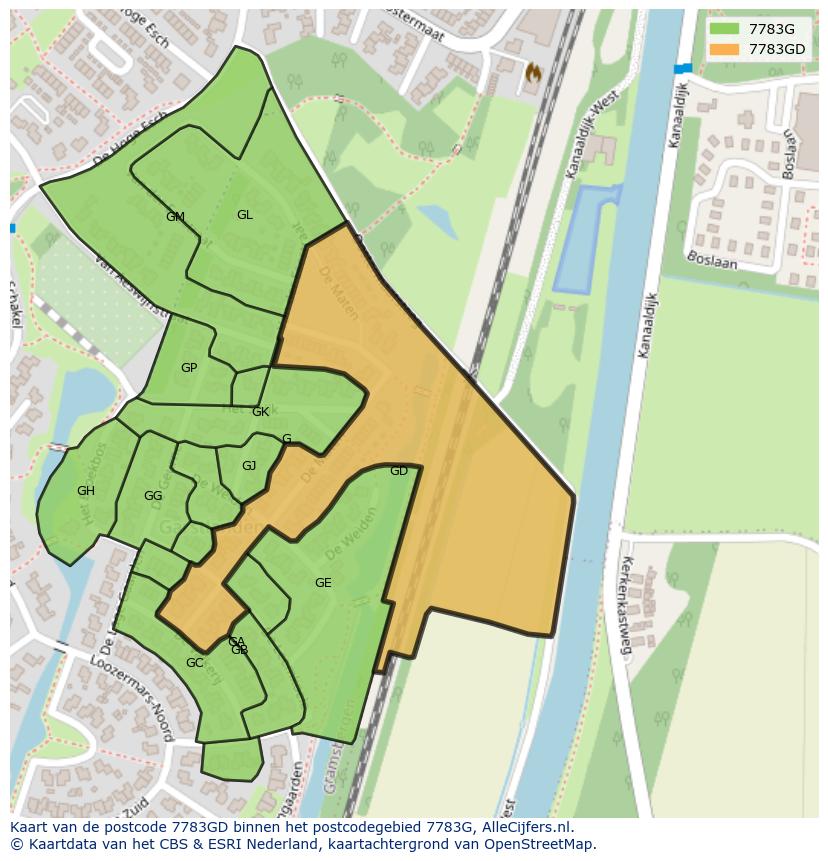 Afbeelding van het postcodegebied 7783 GD op de kaart.