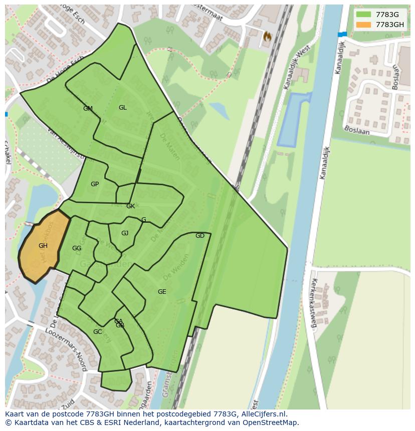 Afbeelding van het postcodegebied 7783 GH op de kaart.