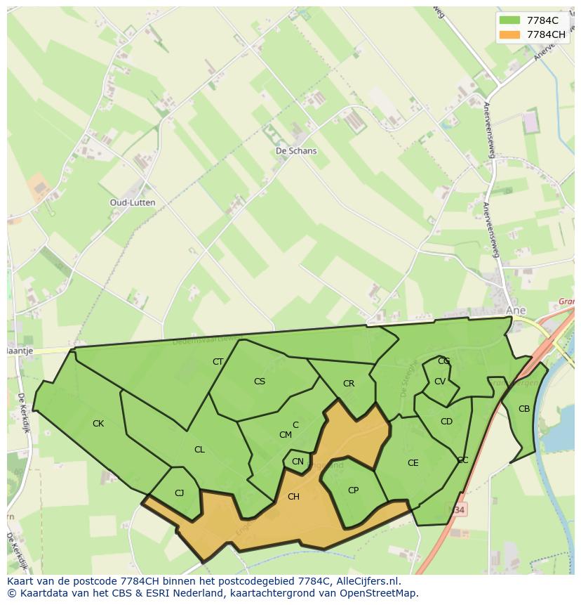Afbeelding van het postcodegebied 7784 CH op de kaart.