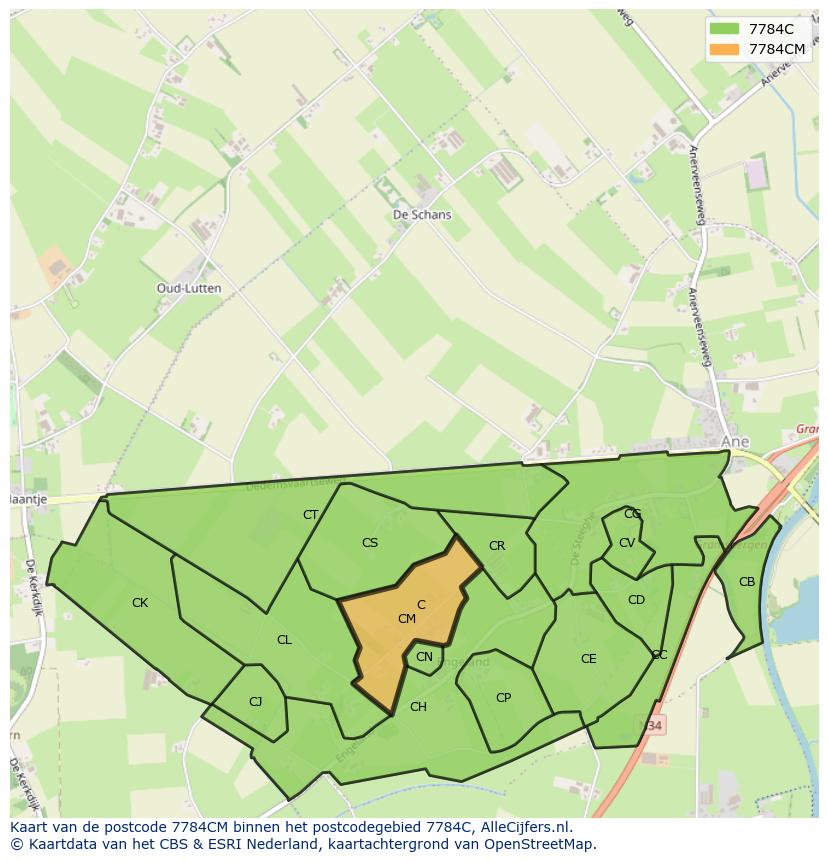 Afbeelding van het postcodegebied 7784 CM op de kaart.