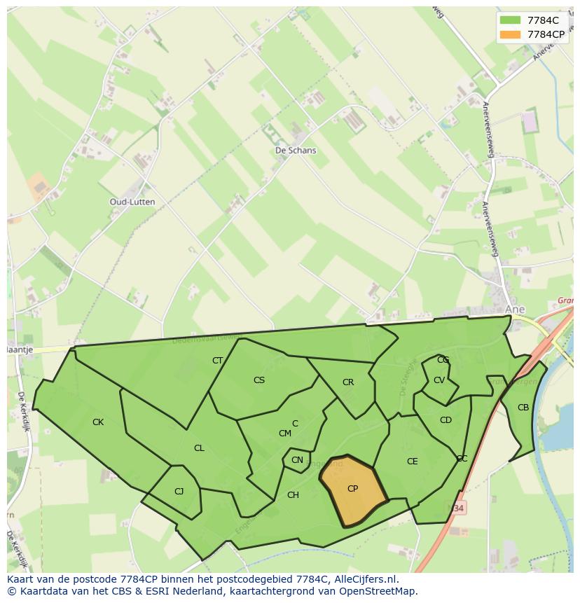 Afbeelding van het postcodegebied 7784 CP op de kaart.