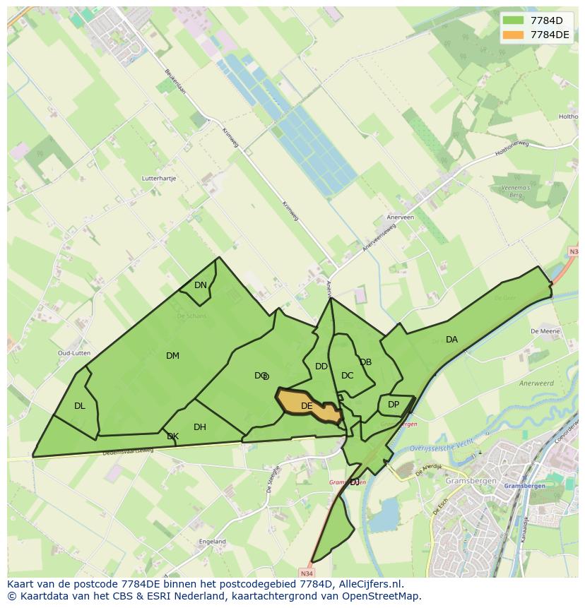 Afbeelding van het postcodegebied 7784 DE op de kaart.