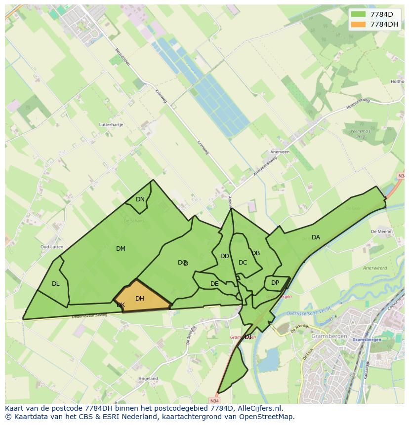 Afbeelding van het postcodegebied 7784 DH op de kaart.