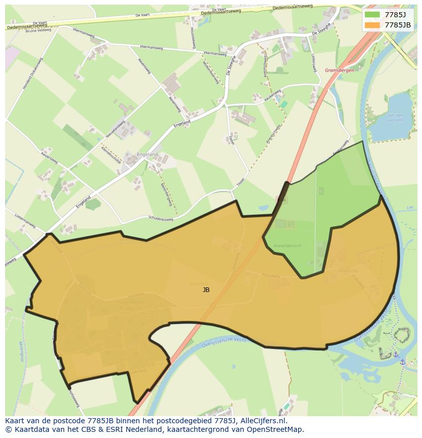 Afbeelding van het postcodegebied 7785 JB op de kaart.