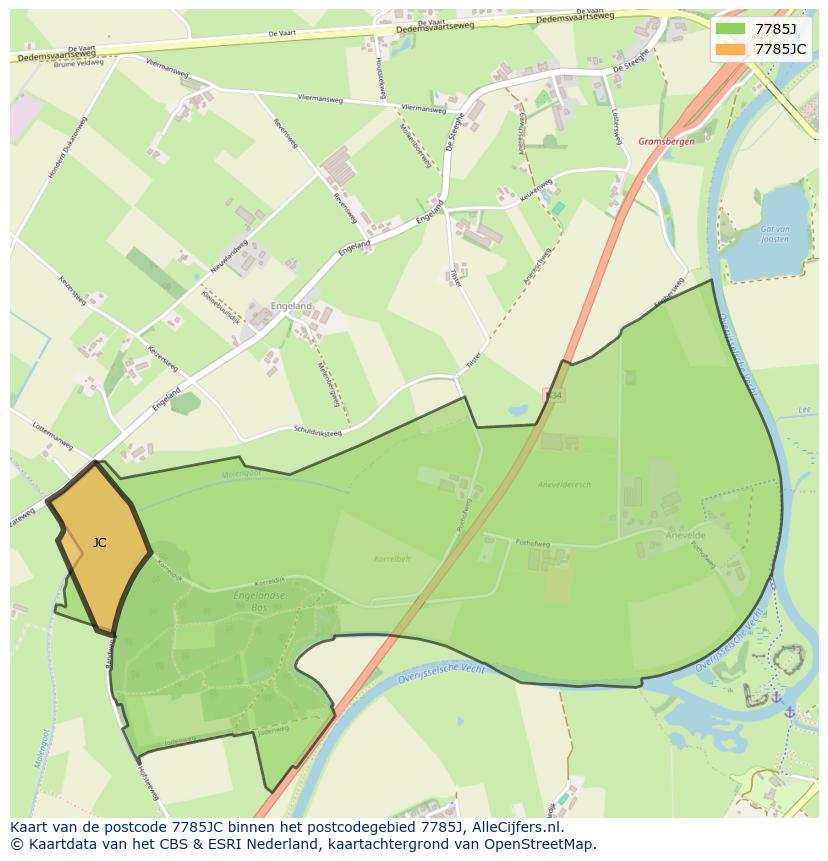 Afbeelding van het postcodegebied 7785 JC op de kaart.