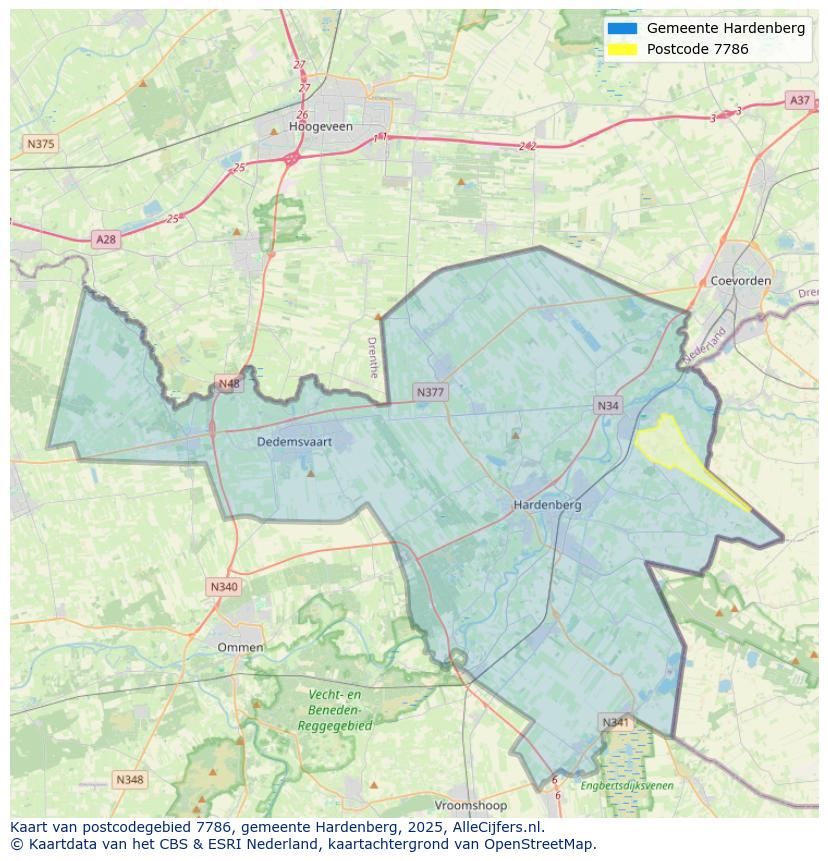 Afbeelding van het postcodegebied 7786 op de kaart.
