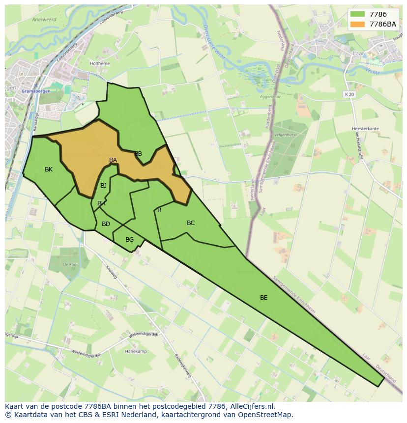 Afbeelding van het postcodegebied 7786 BA op de kaart.