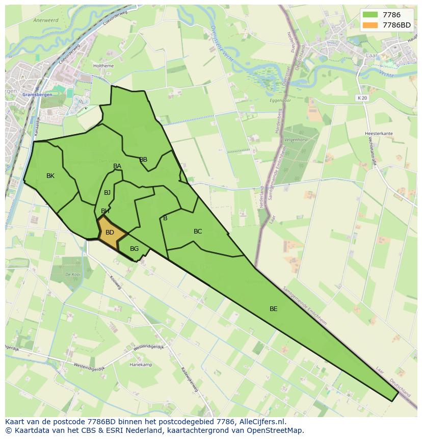 Afbeelding van het postcodegebied 7786 BD op de kaart.