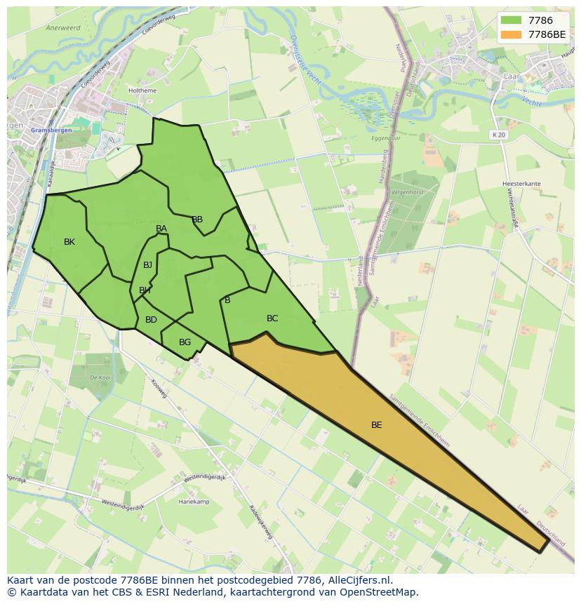 Afbeelding van het postcodegebied 7786 BE op de kaart.