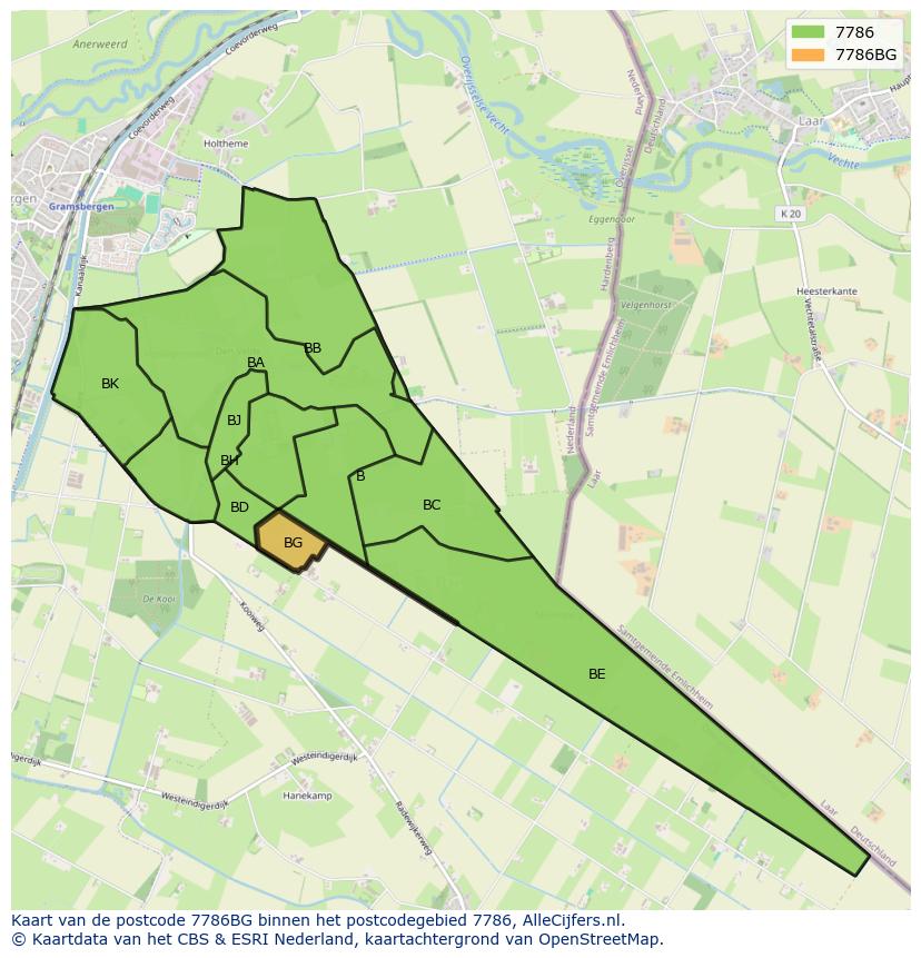 Afbeelding van het postcodegebied 7786 BG op de kaart.