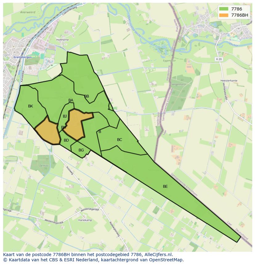 Afbeelding van het postcodegebied 7786 BH op de kaart.