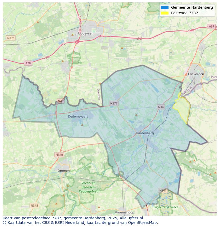 Afbeelding van het postcodegebied 7787 op de kaart.