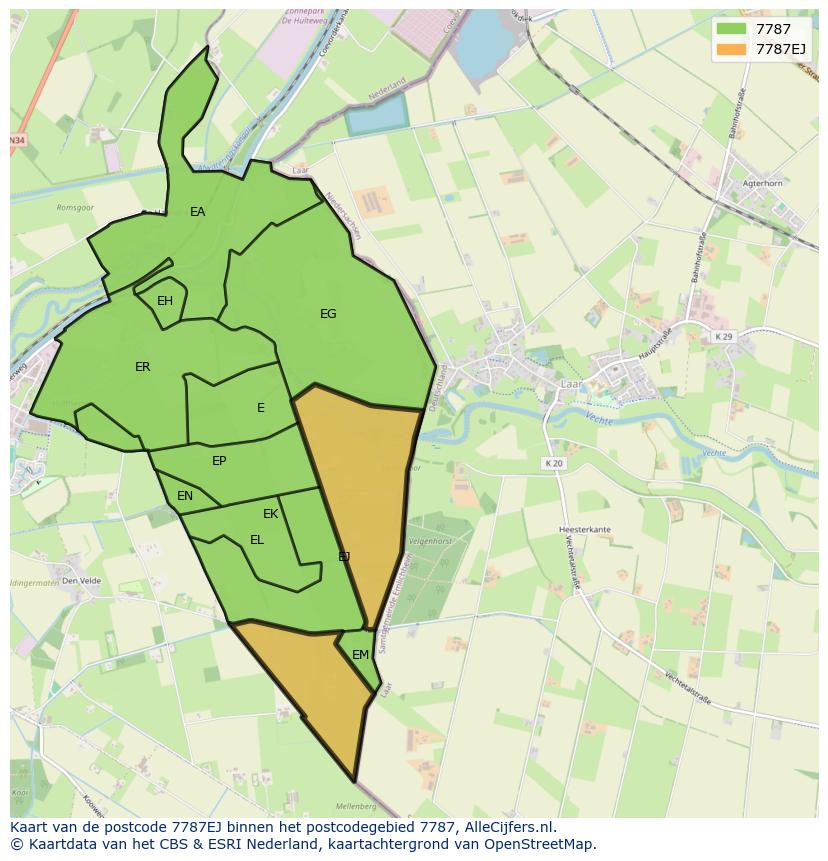 Afbeelding van het postcodegebied 7787 EJ op de kaart.