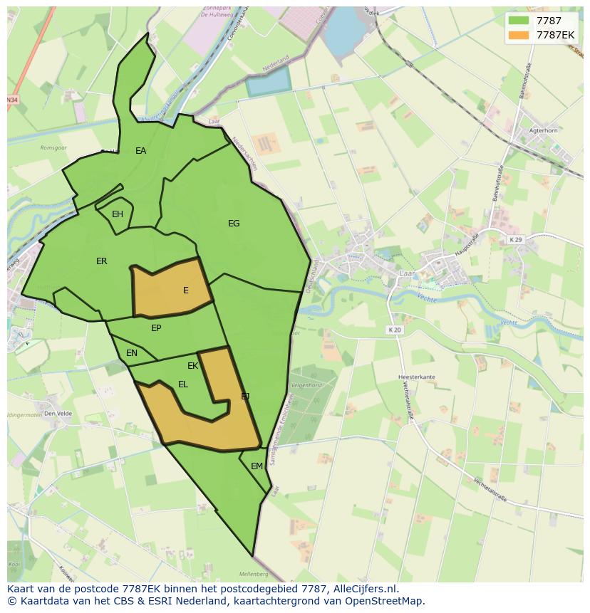 Afbeelding van het postcodegebied 7787 EK op de kaart.