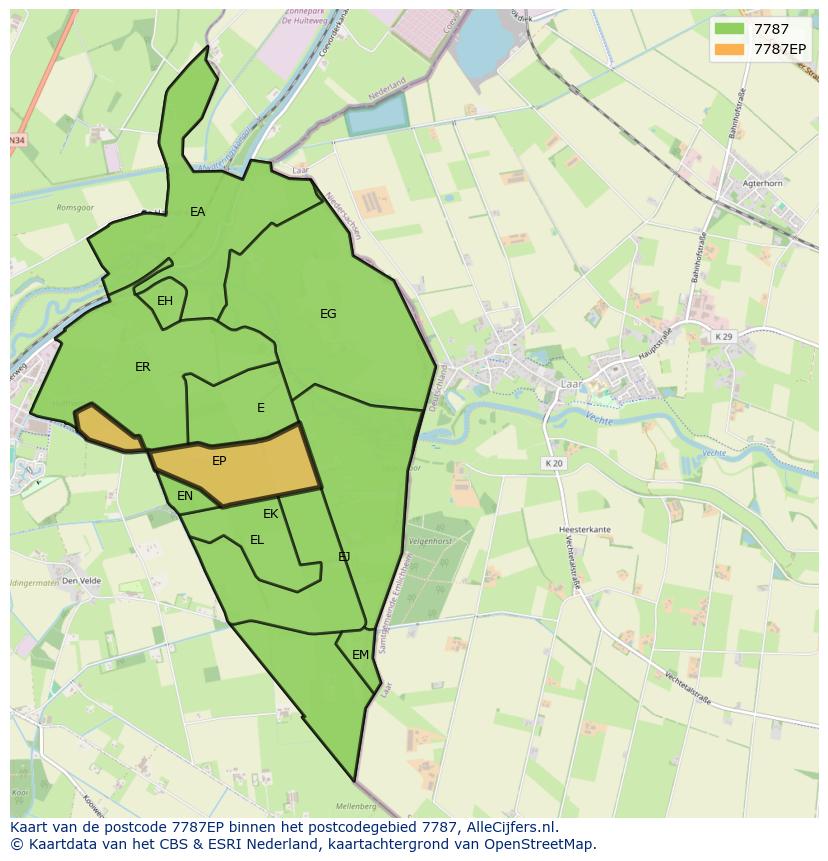Afbeelding van het postcodegebied 7787 EP op de kaart.
