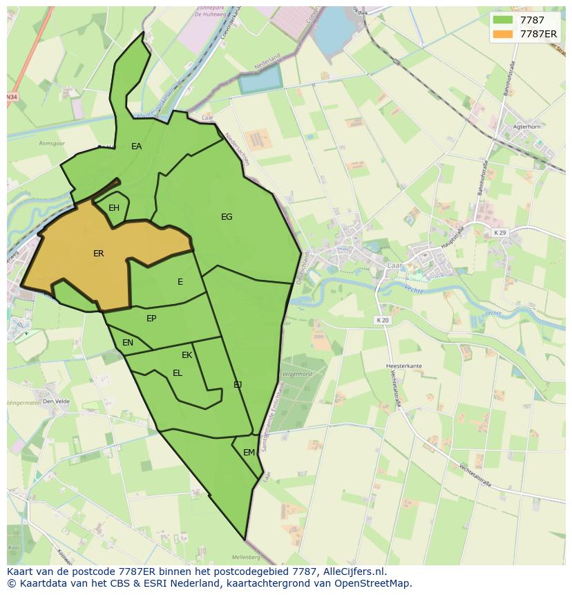 Afbeelding van het postcodegebied 7787 ER op de kaart.