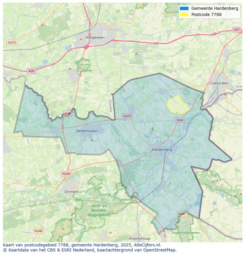 Afbeelding van het postcodegebied 7788 op de kaart.