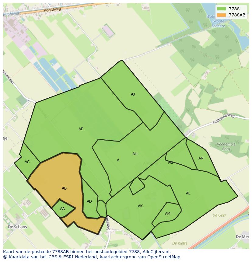Afbeelding van het postcodegebied 7788 AB op de kaart.