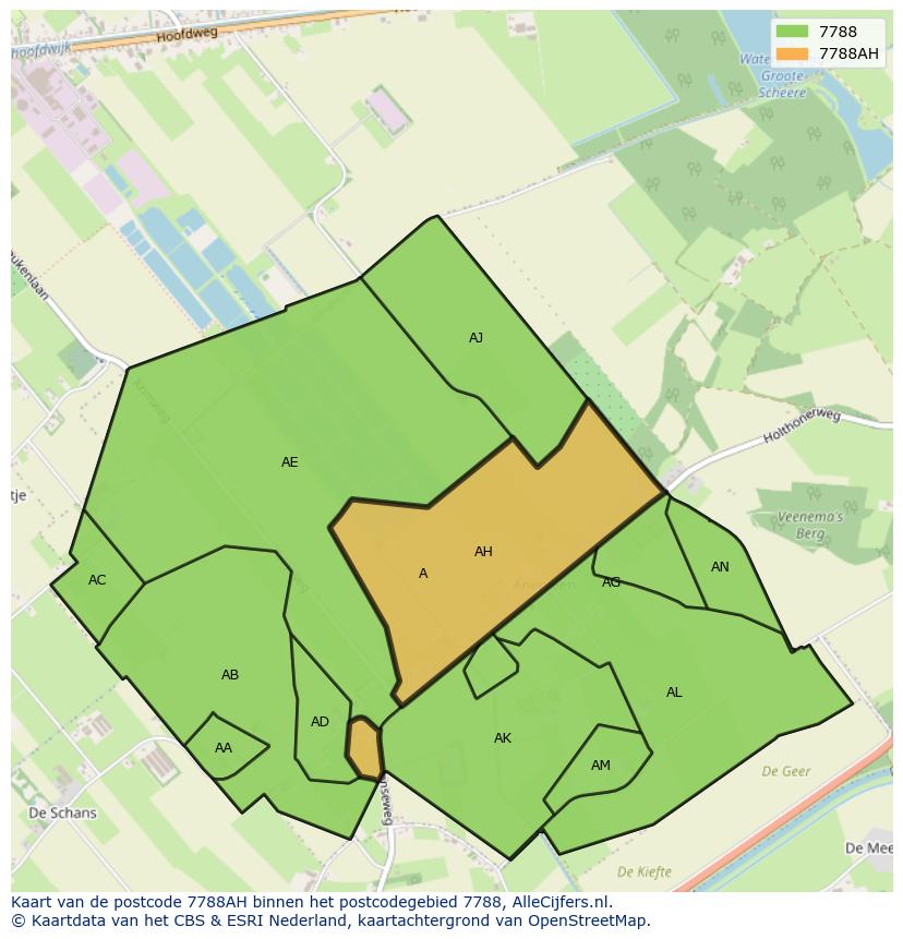 Afbeelding van het postcodegebied 7788 AH op de kaart.
