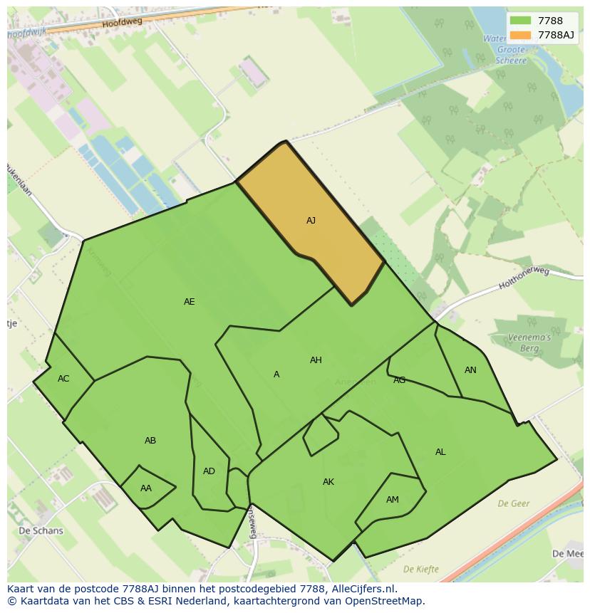 Afbeelding van het postcodegebied 7788 AJ op de kaart.