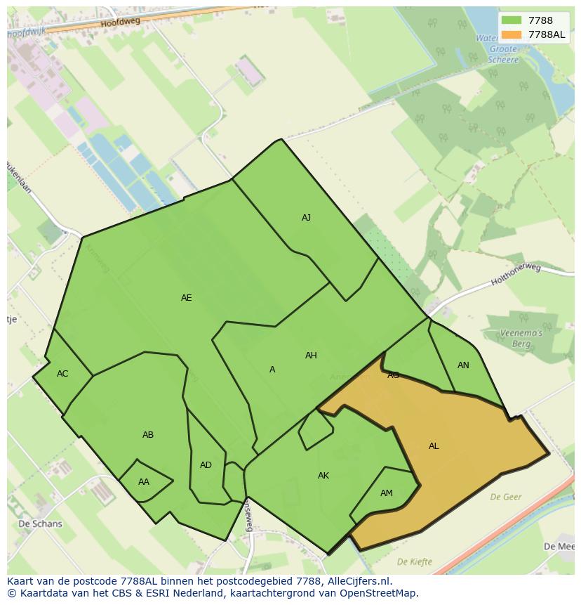 Afbeelding van het postcodegebied 7788 AL op de kaart.