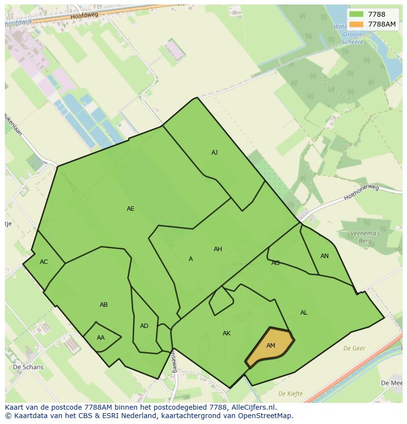 Afbeelding van het postcodegebied 7788 AM op de kaart.