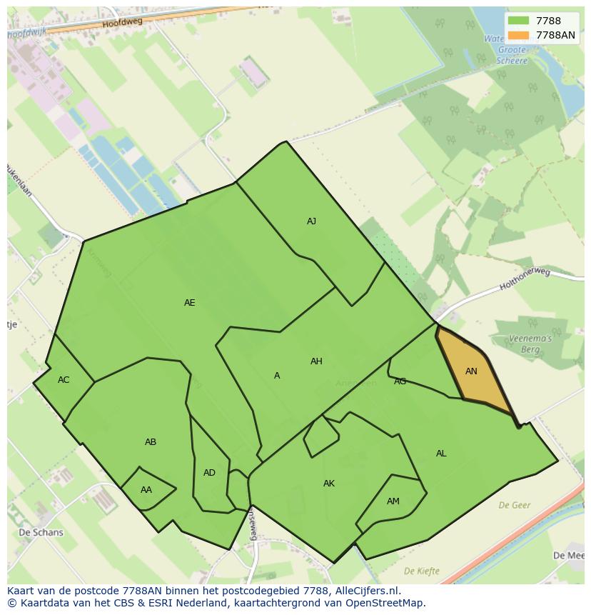 Afbeelding van het postcodegebied 7788 AN op de kaart.
