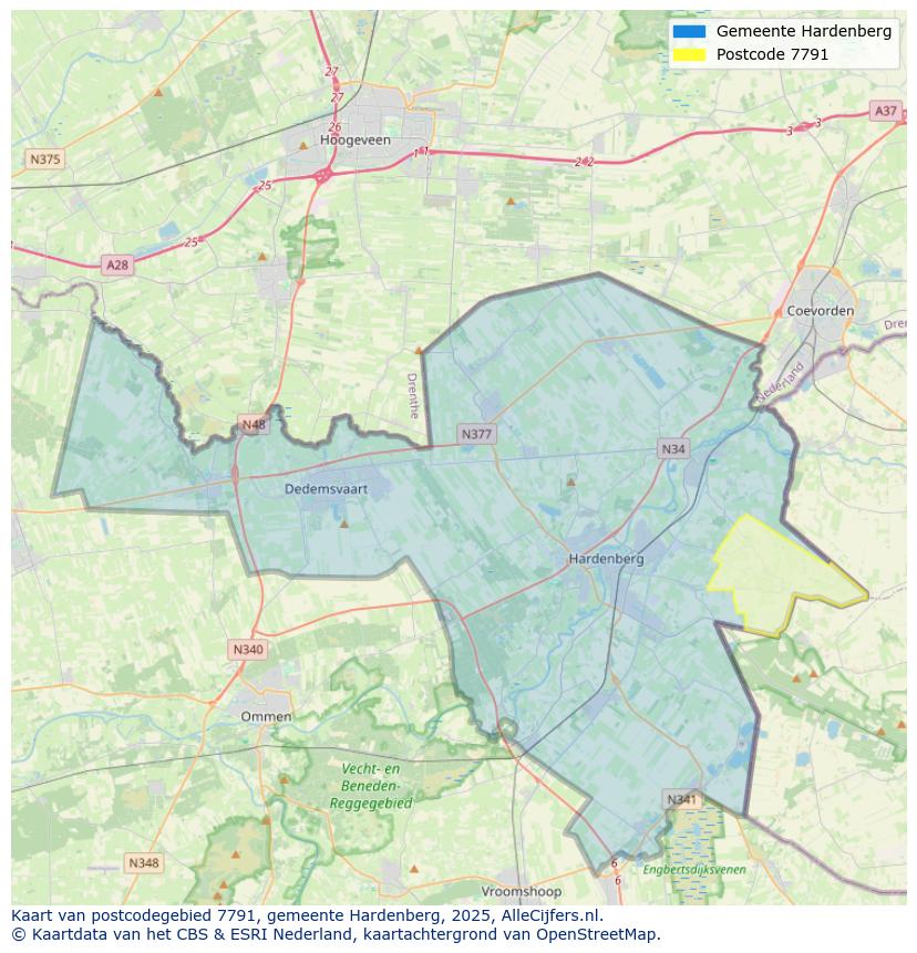 Afbeelding van het postcodegebied 7791 op de kaart.