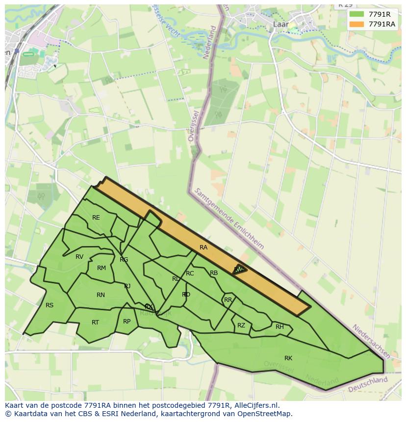 Afbeelding van het postcodegebied 7791 RA op de kaart.