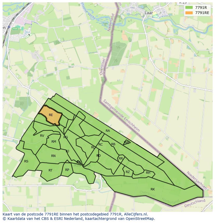 Afbeelding van het postcodegebied 7791 RE op de kaart.