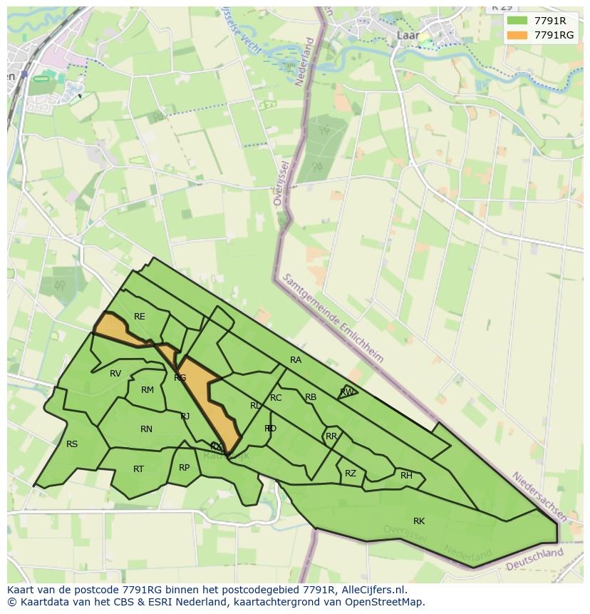 Afbeelding van het postcodegebied 7791 RG op de kaart.