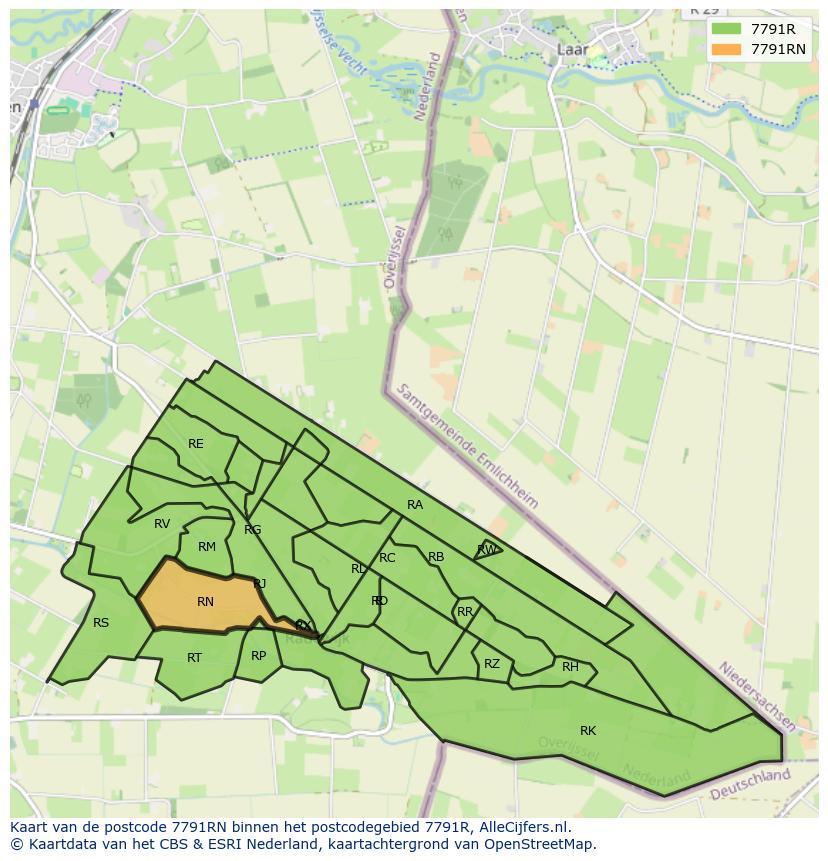 Afbeelding van het postcodegebied 7791 RN op de kaart.