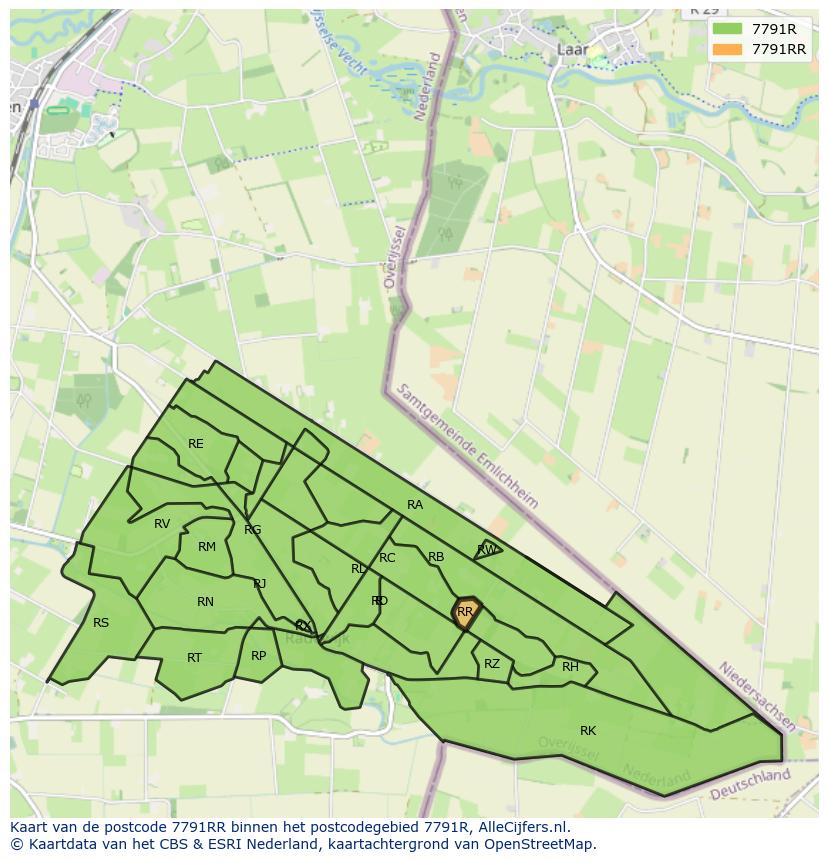 Afbeelding van het postcodegebied 7791 RR op de kaart.