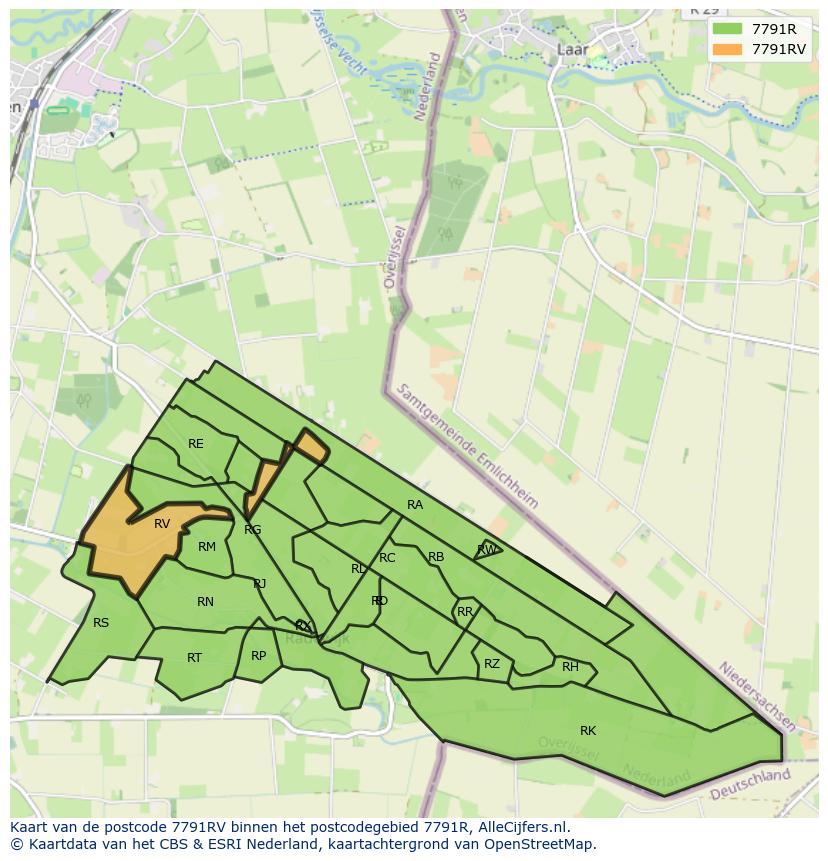 Afbeelding van het postcodegebied 7791 RV op de kaart.