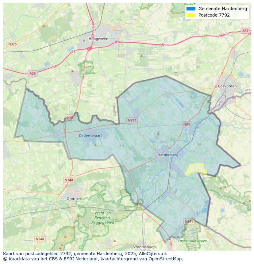 Afbeelding van het postcodegebied 7792 op de kaart.