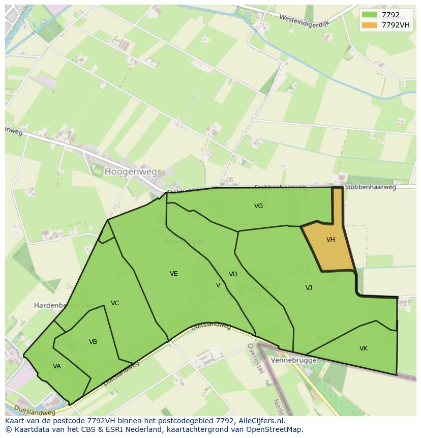 Afbeelding van het postcodegebied 7792 VH op de kaart.